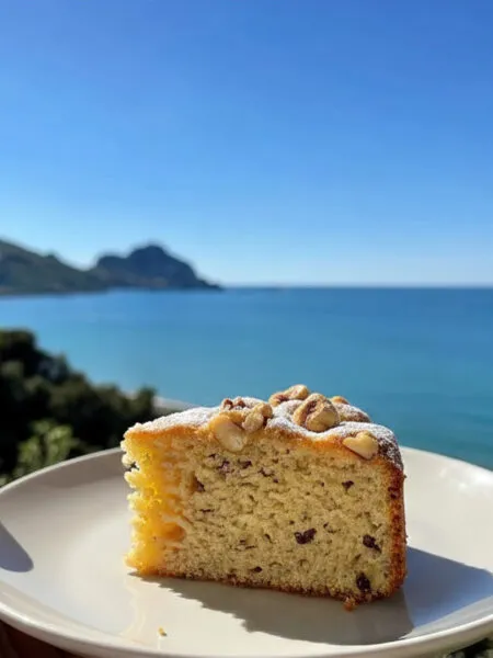 Torta nocciole e pere senza uova con vista sul mare di Cefalù