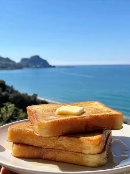 French toast fit alla cannella con sciroppo d’acero vista mare a Cefalù