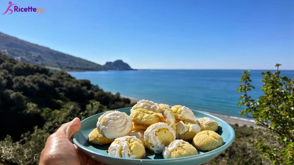 Biscotti limone e yogurt fit con crema allo yogurt davanti al mare di Cefalù