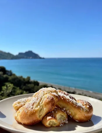 Brioche Buondì senza burro su piatto con vista mare a Cefalù