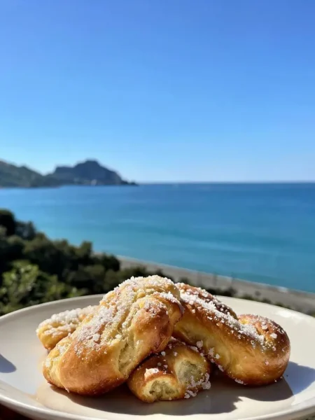 Brioche Buondì senza burro su piatto con vista mare a Cefalù