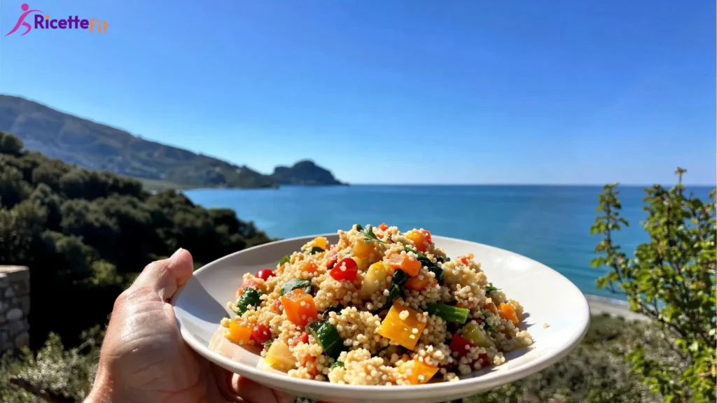Cous cous di verdure fit con ceci vista mare a Cefalù