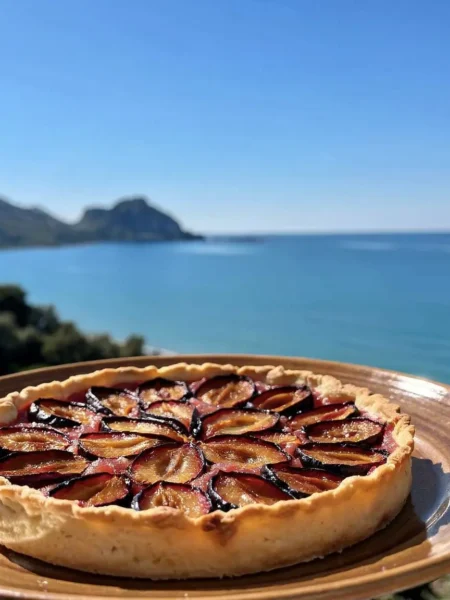 Crostata fit di prugne fresche con vista sul mare di Cefalù