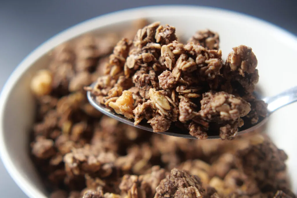 granola sacher light e proteica con cacao albicocca e cioccolato fondente