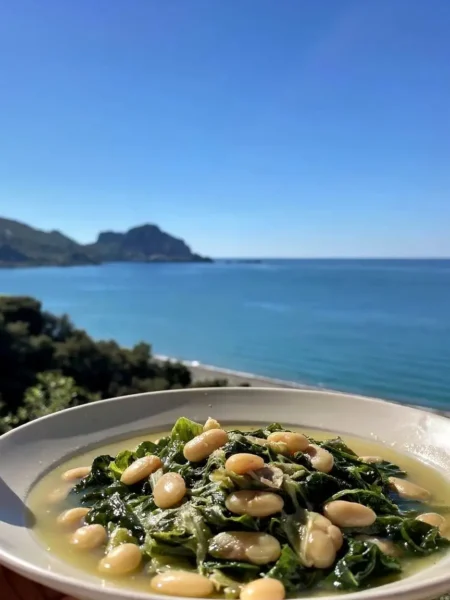 Fagioli e scarola alla campana leggera vista mare a Cefalù