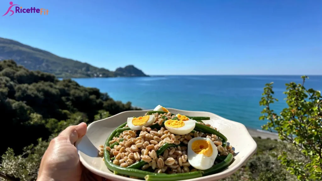 Farro con fagiolini e uova sode vista mare a Cefalù