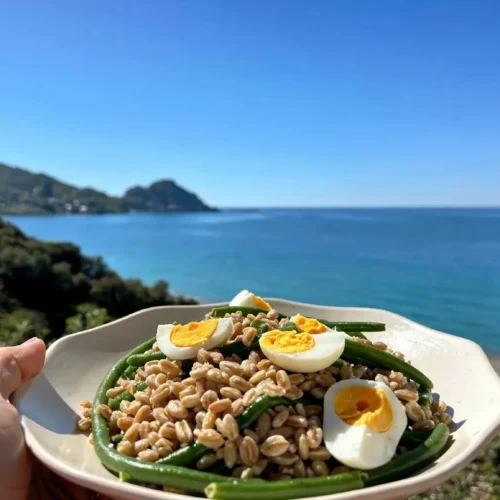 Farro con fagiolini e uova sode