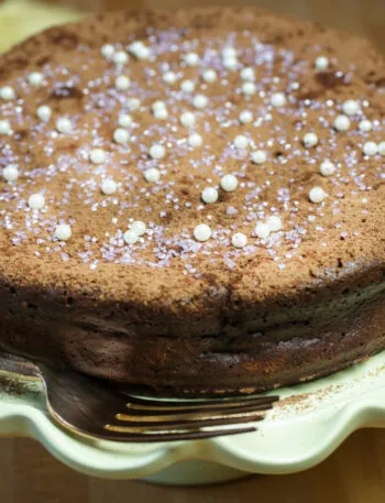 fetta di torta tenerina vegan senza grassi al cacao su piatto chiaro