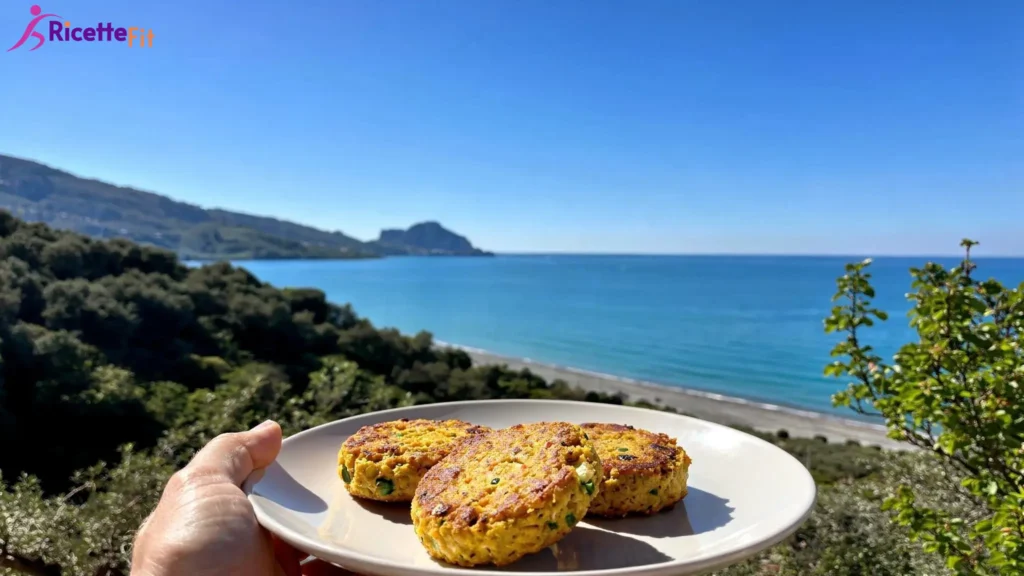 Hamburger di ceci dorati con zucchine e prezzemolo vista mare a Cefalù