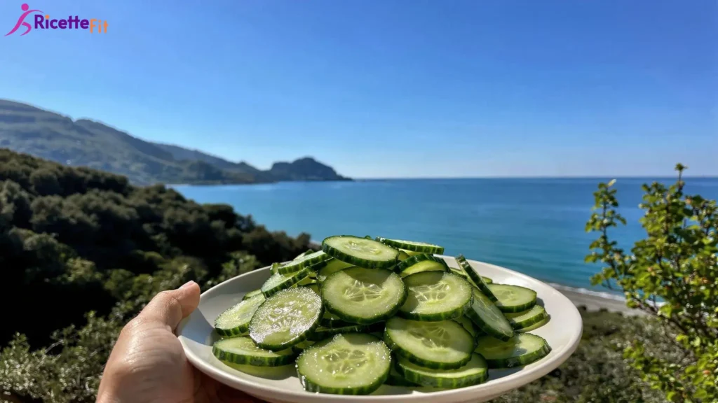 Insalata di cetrioli fresca all'italiana con vista mare a Cefalù