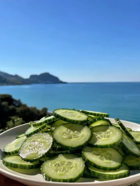 Insalata di cetrioli fresca all'italiana con vista mare a Cefalù