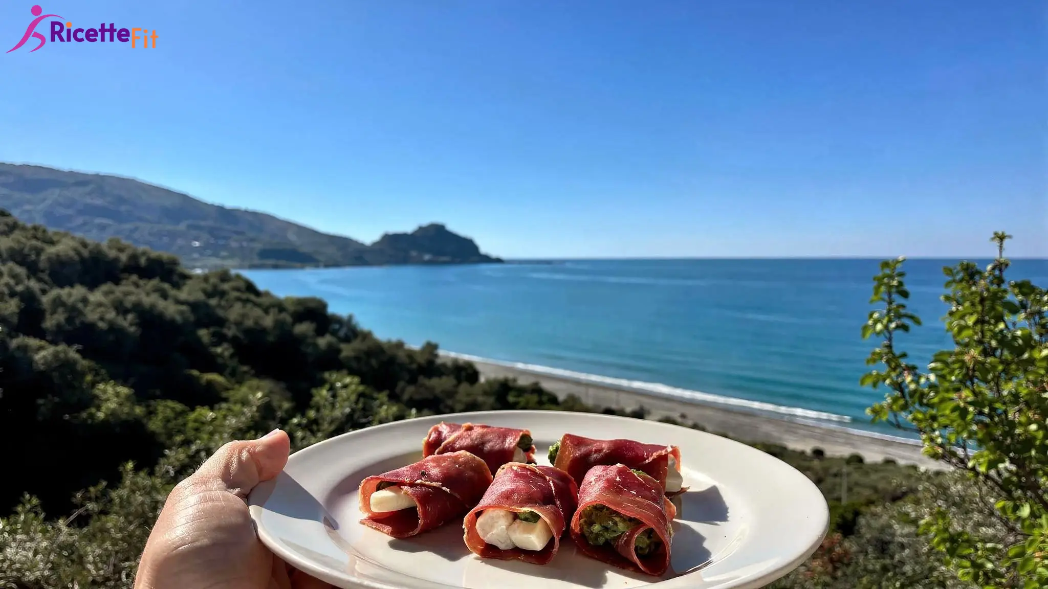 Involtini di bresaola fit con ricotta, rucola e crema verde al basilico