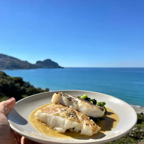 Merluzzo al vapore con salsa leggera al limone e verdure verdi