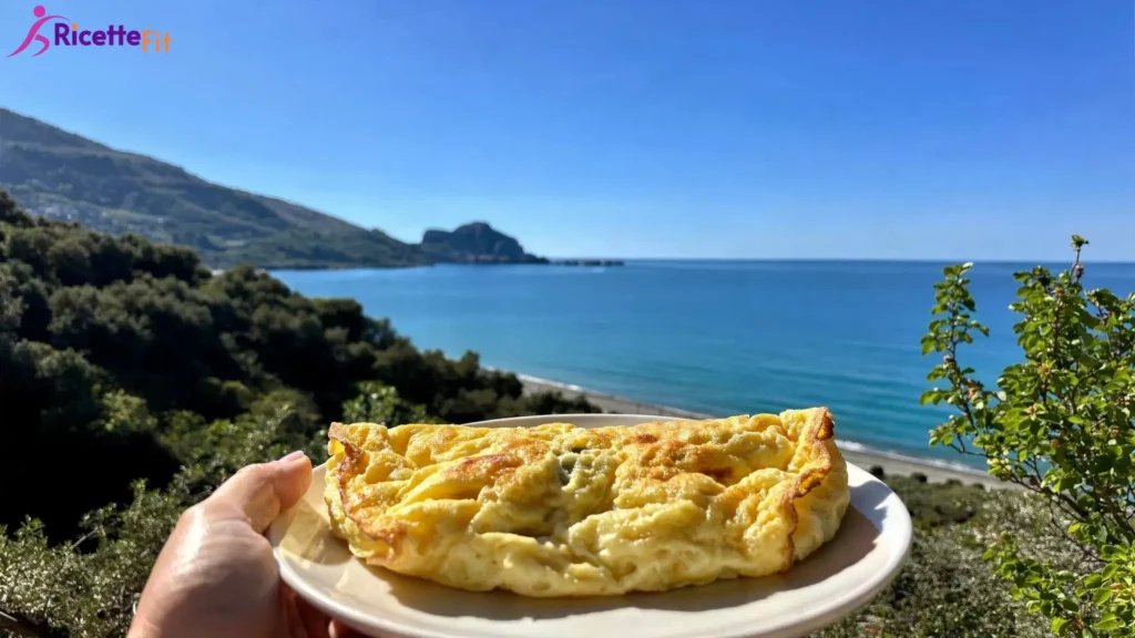 Omelette di albumi soffice e dorata con vista mare a Cefalù