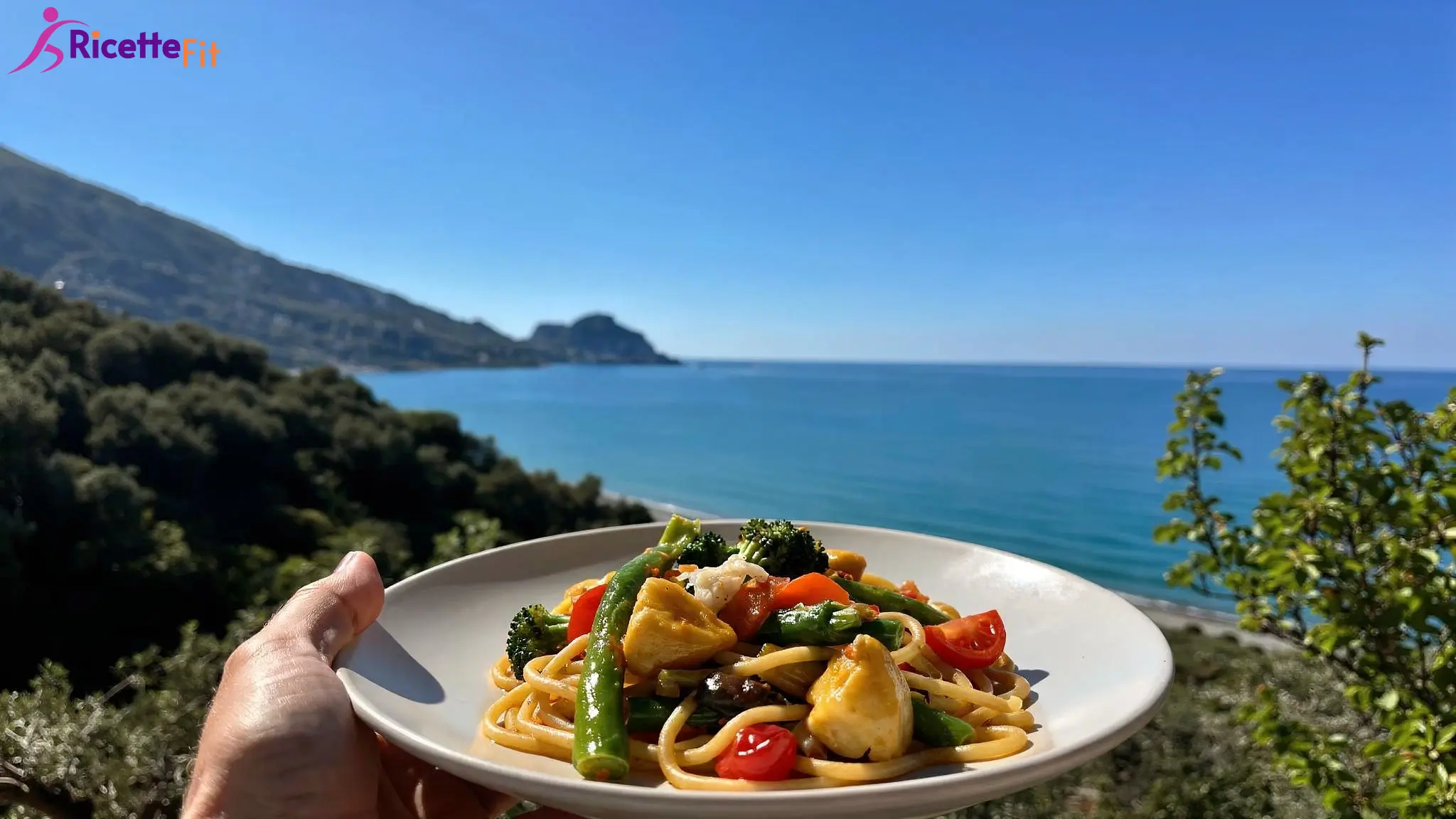 Pasta all’ortolana fit con spaghetti integrali, fagiolini, broccoli e pomodorini