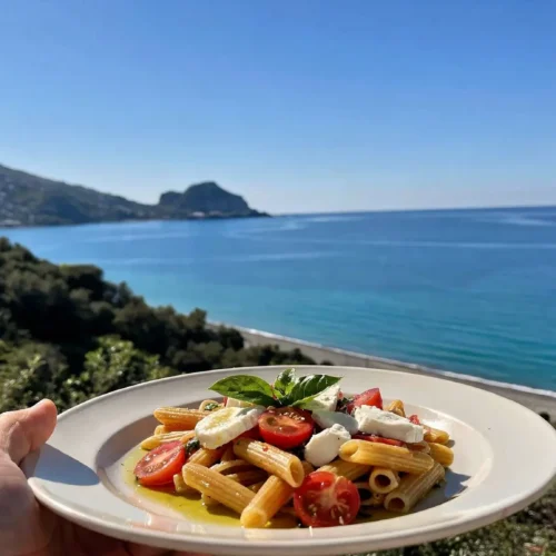 Pasta alla crudaiola fit con pomodorini, mozzarella e basilico