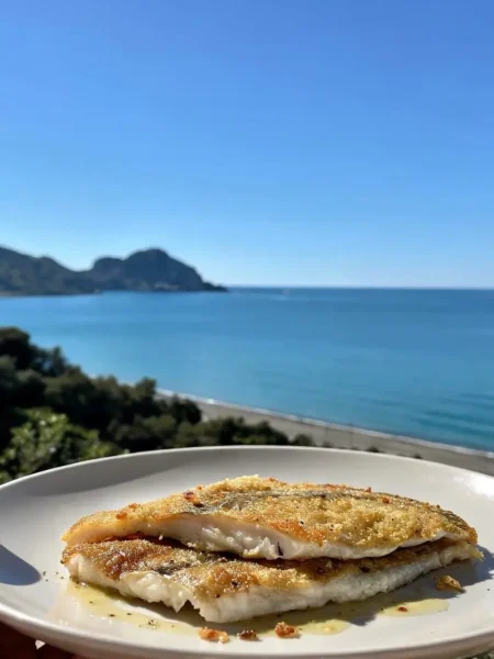 Platessa al forno croccante al limone con vista mare a Cefalù