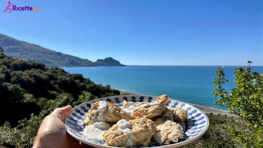 Pollo allo yogurt fit con salsa al cetriolo vista mare a Cefalù