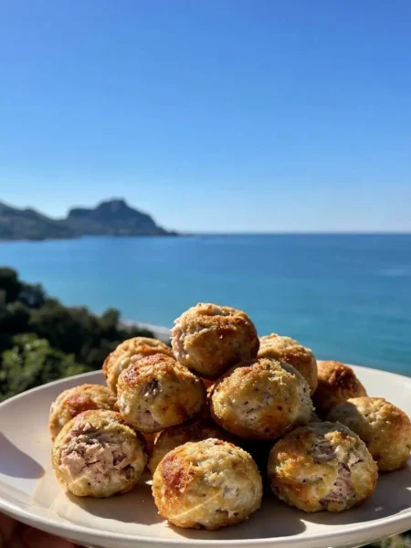 Polpette fit di tonno e ricotta al forno con panorama di Cefalù
