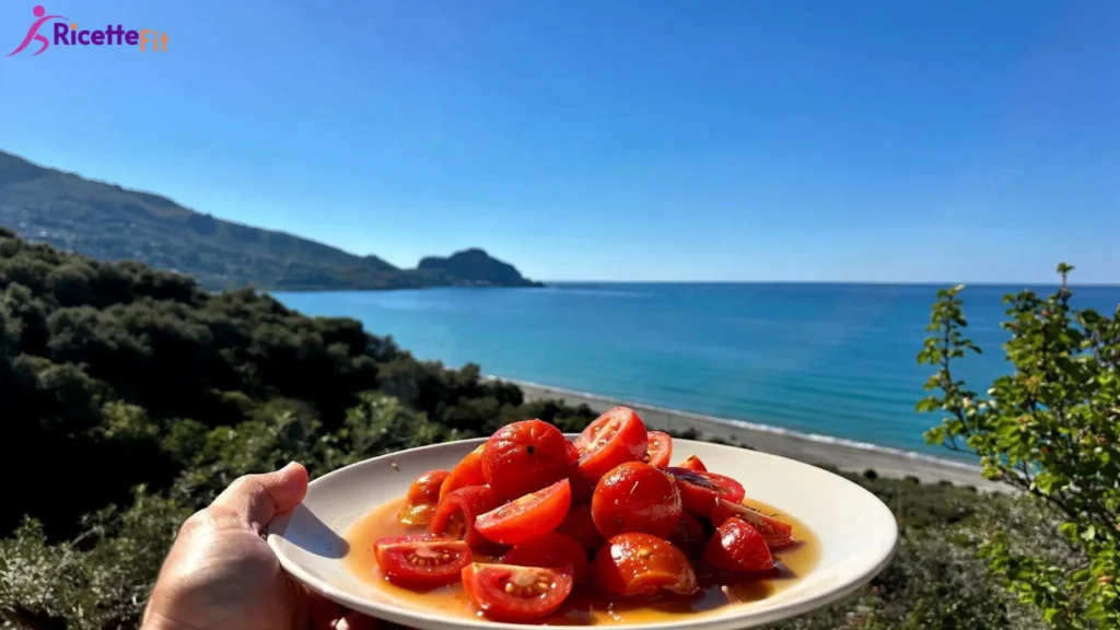 Pomodori marinati mediterranei con vista sul mare di Cefalù