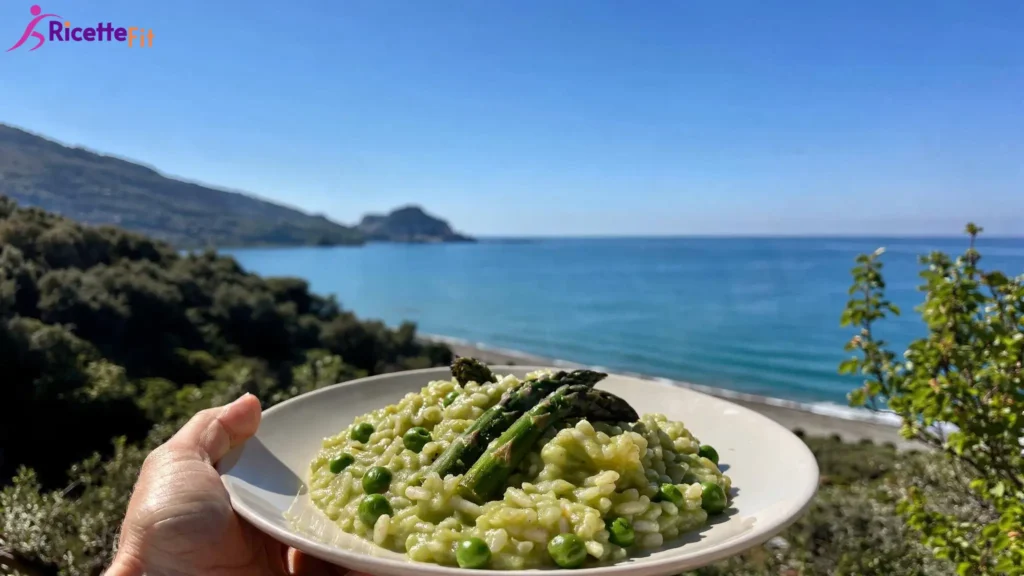 Risotto fit asparagi e piselli con vista mare a Cefalù