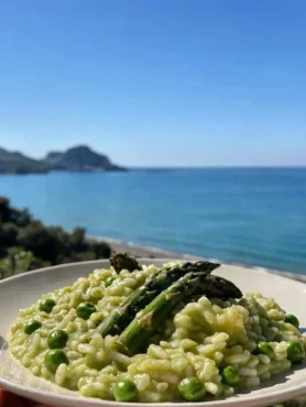 Risotto fit asparagi e piselli con vista mare a Cefalù