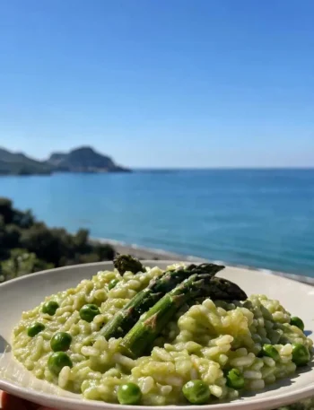 Risotto fit asparagi e piselli con vista mare a Cefalù