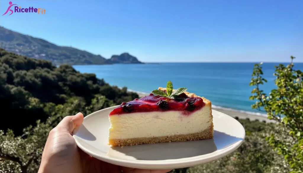 Fetta di schiacciata ricotta e marmellata fit con vista mare a Cefalù