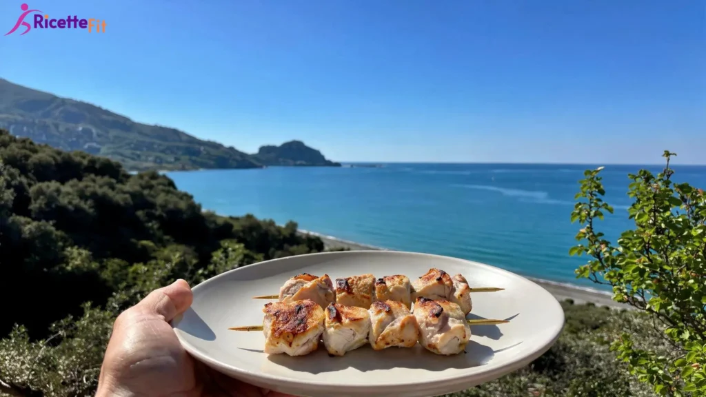 Spiedini di tacchino marinati al limone e rosmarino con vista mare a Cefalù