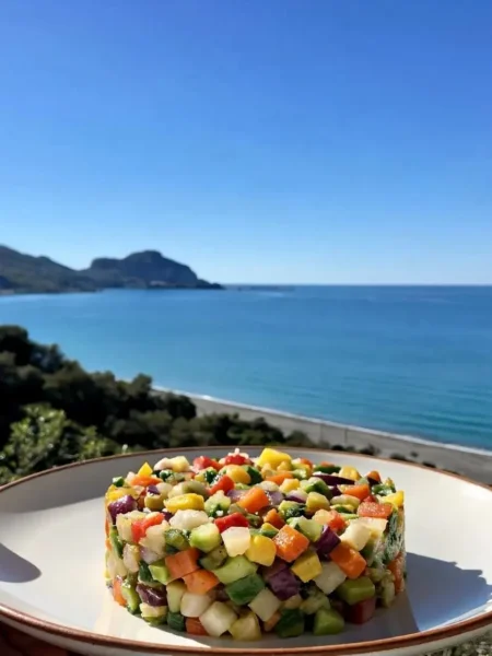 Tartare di verdure con avocado e lime davanti al mare di Cefalù