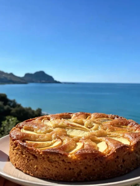 Torta di mele fit allo yogurt con mele a raggiera vista mare a Cefalù