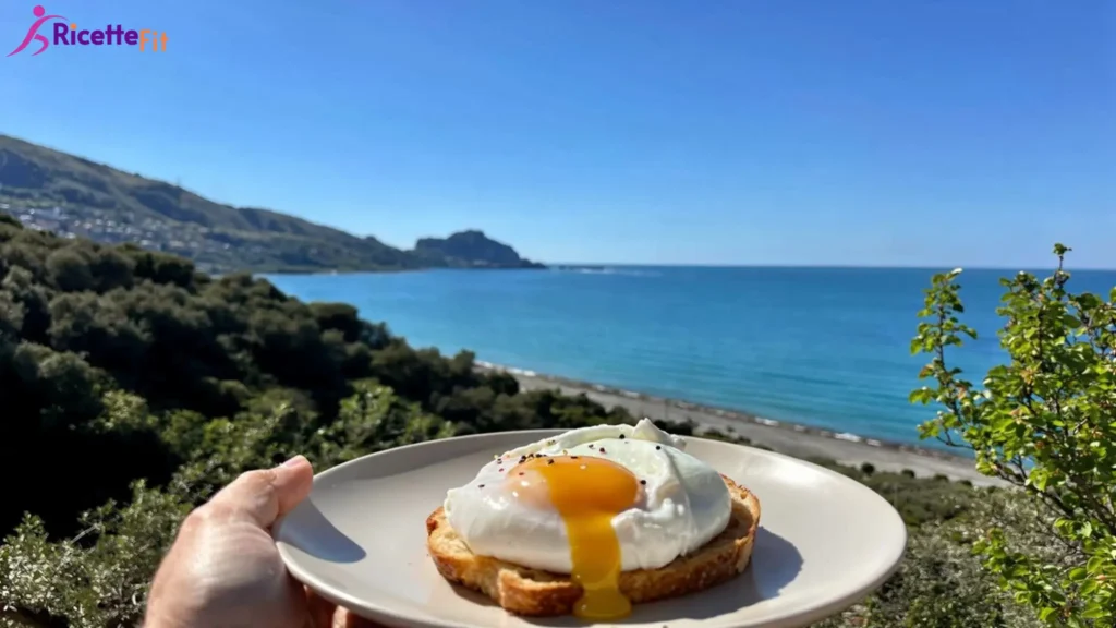 Uovo in camicia su toast croccante con vista sul mare di Cefalù