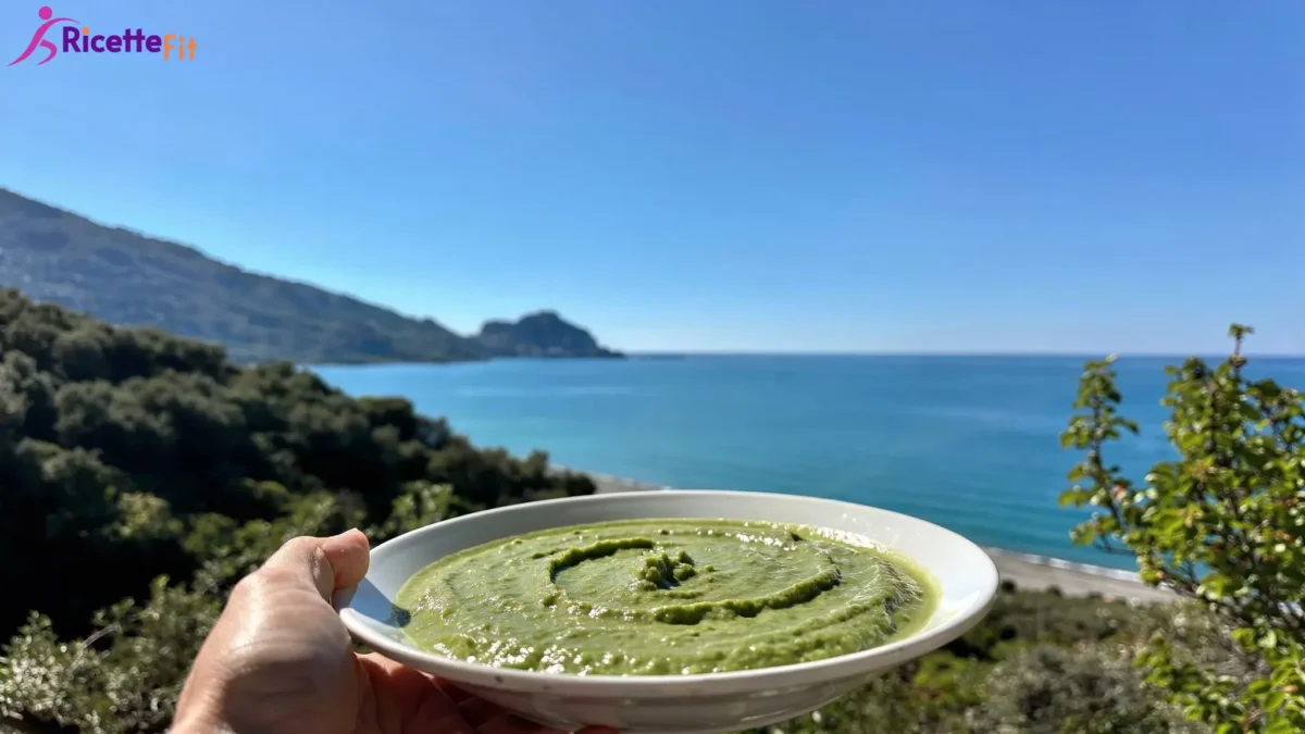 Vellutata di lattuga fit verde con vista sul mare di Cefalù