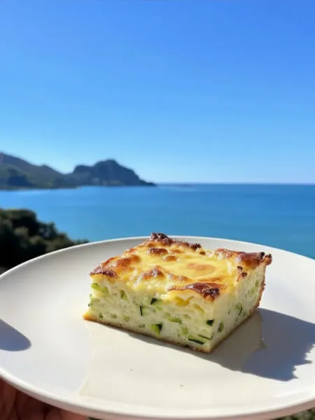 Parmigiana light bianca di zucchine al forno con vista mare a Cefalù