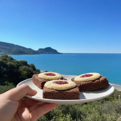 Biscotti fit al cioccolato con anello di cocco e marmellata