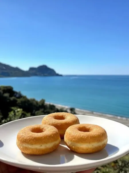 Graffa di patate integrale light su piatto bianco con vista mare a Cefalù