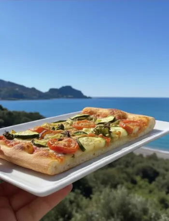 Schiacciata di verdure fit semi-integrale con vista mare a Cefalù