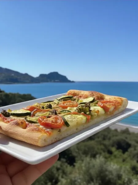 Schiacciata di verdure fit semi-integrale con vista mare a Cefalù