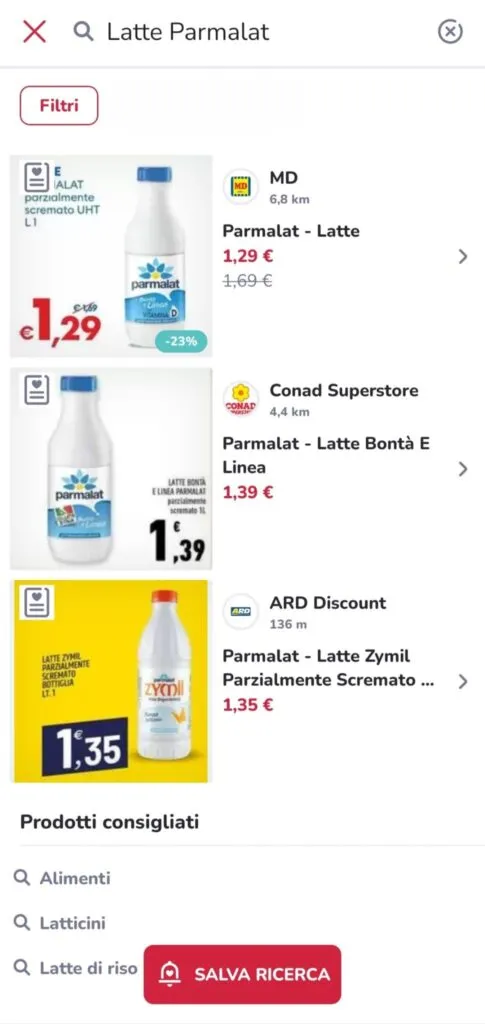 risparmiare al supermercato con doveconviene.it,  ricerca alimento