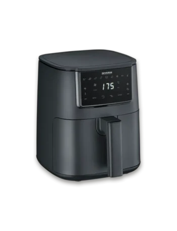 Friggitrice ad aria Severin FR 2461 Black Line nera con display touch digitale e design compatto, ideale per cucinare in modo sano e croccante con poco olio.