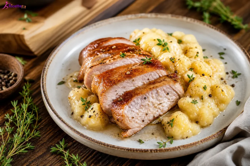 Arrosto di lonza magra a fette con salsa alle mele