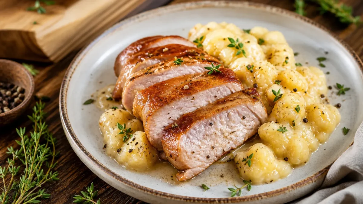 Arrosto di lonza magra a fette con salsa alle mele