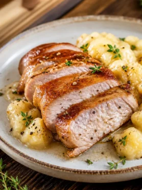 Arrosto di lonza magra a fette con salsa alle mele