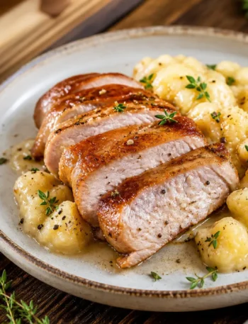Arrosto di lonza magra a fette con salsa alle mele