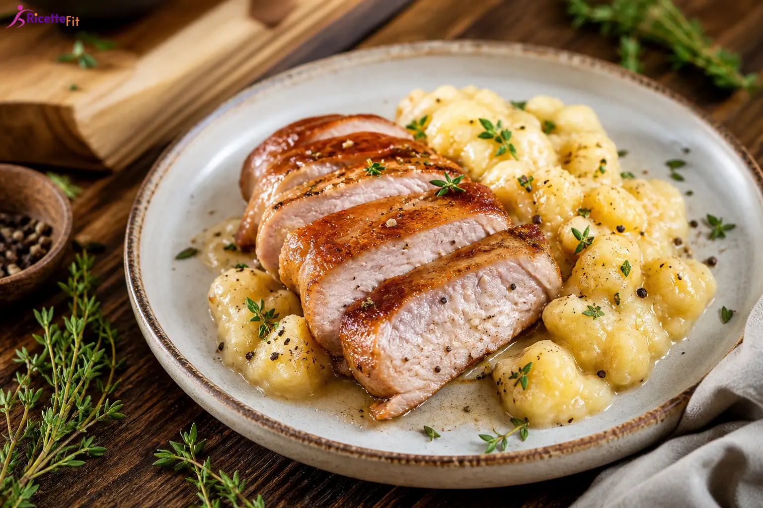 Arrosto di lonza magra a fette con salsa alle mele