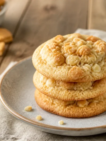 Banana cookies fit con gocce di cioccolato bianco impilati su un piatto