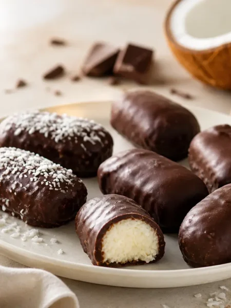Barrette al cocco senza cottura ricoperte di cioccolato fondente