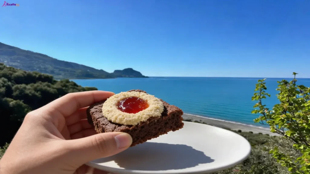 Biscotto fit al cacao con cocco e marmellata vista mare a Cefalù