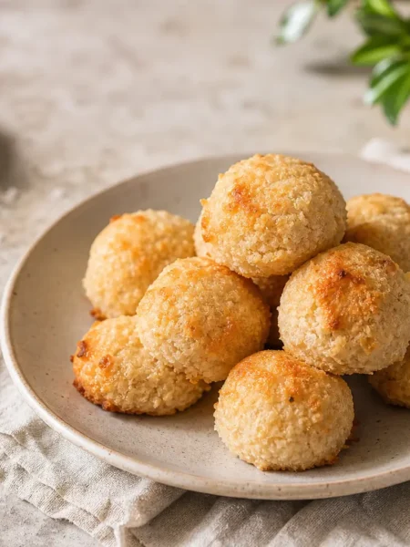 Biscottini proteici al cocco dorati su piatto