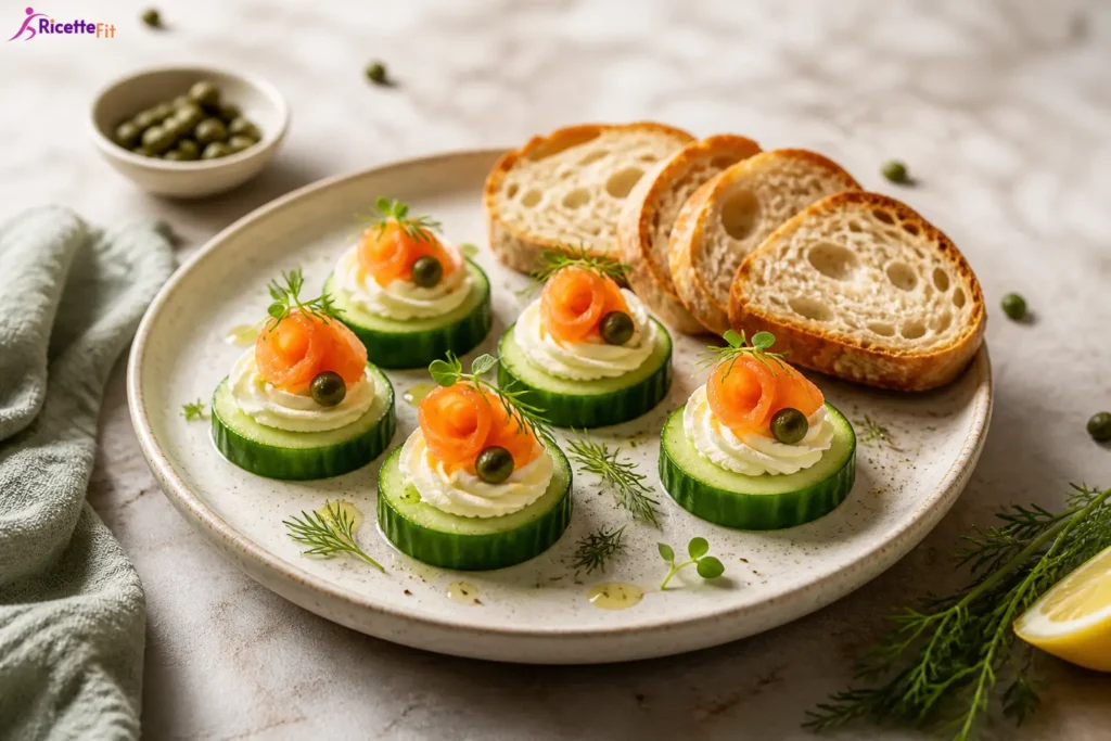 Bocconcini di salmone affumicato e cetriolo con crema light